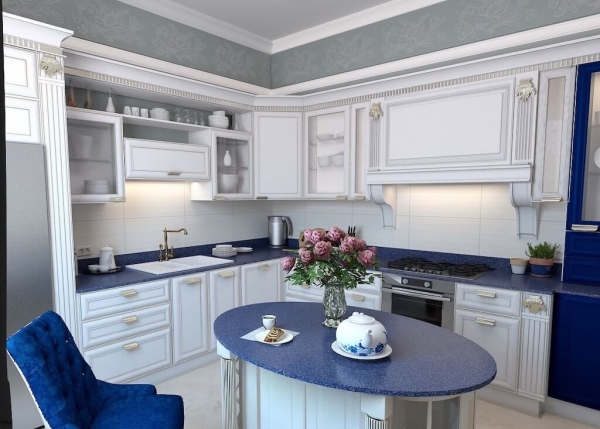 Кухня в стиле гжель в квартире и частном доме: дизайн интерьера, 114 фото